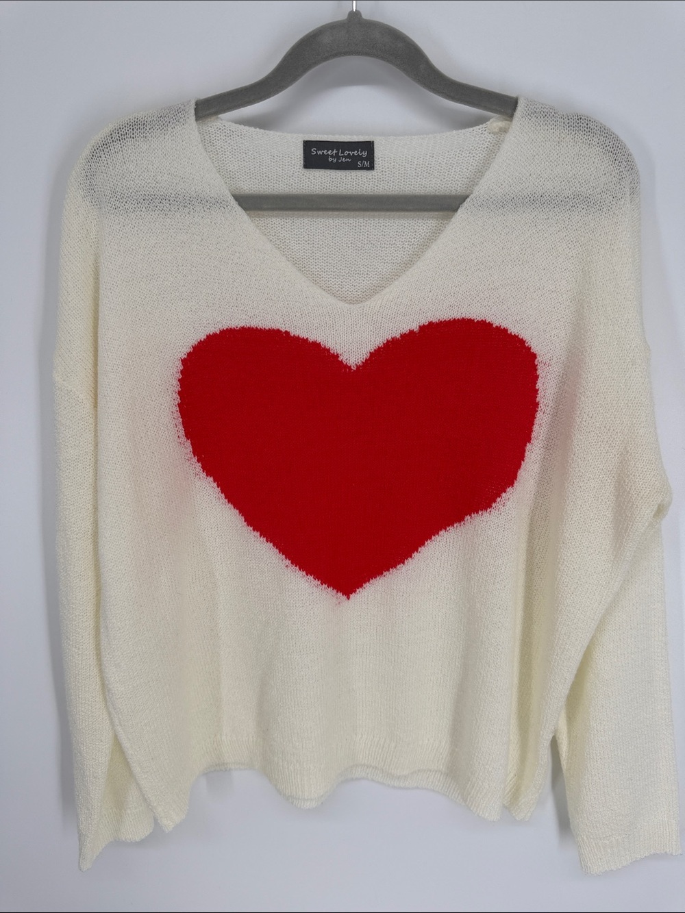 Sweet Lovely by Jen Lightweight Knit Red Heart Sweater Size Small/Medium